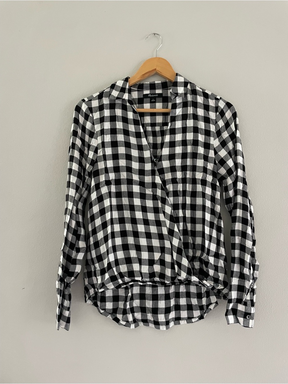 Madewell Black and White Gingham Long Sleeve Blouse